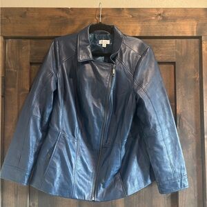 Women's Blue Washable Leather Jacket